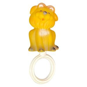 VTG 1950s Rubber Smiling Lion Baby Squeak Teether Toy 5.5” Handle Infant Antique